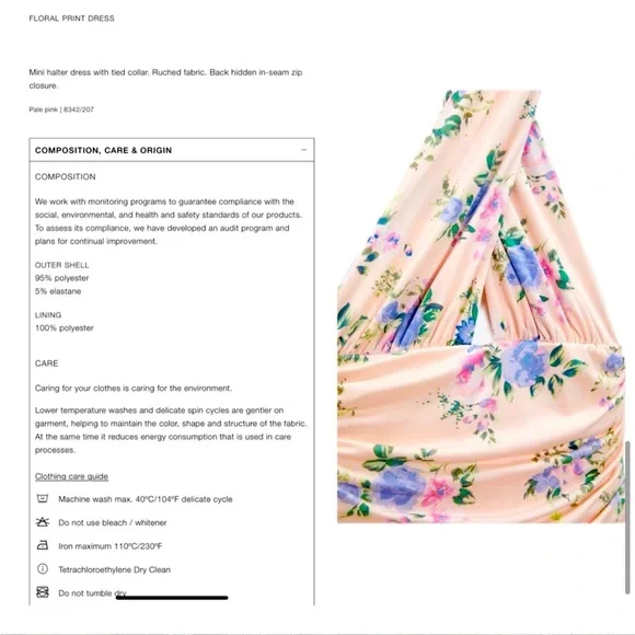 New  FLORAL PRINT DRESS PALE PINK - Picture 10 of 17